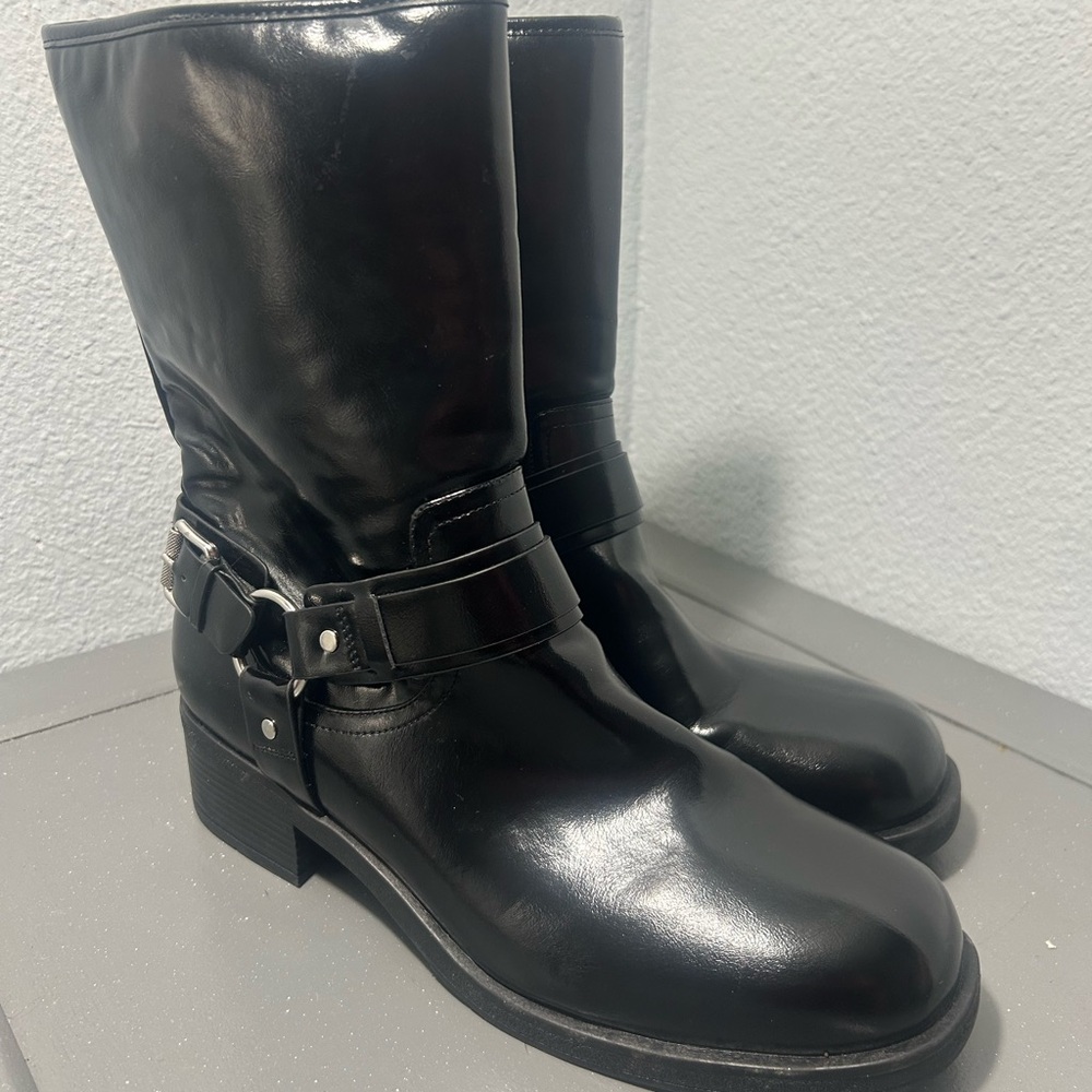Dolce Vita Black Leather Combat Moto Boots